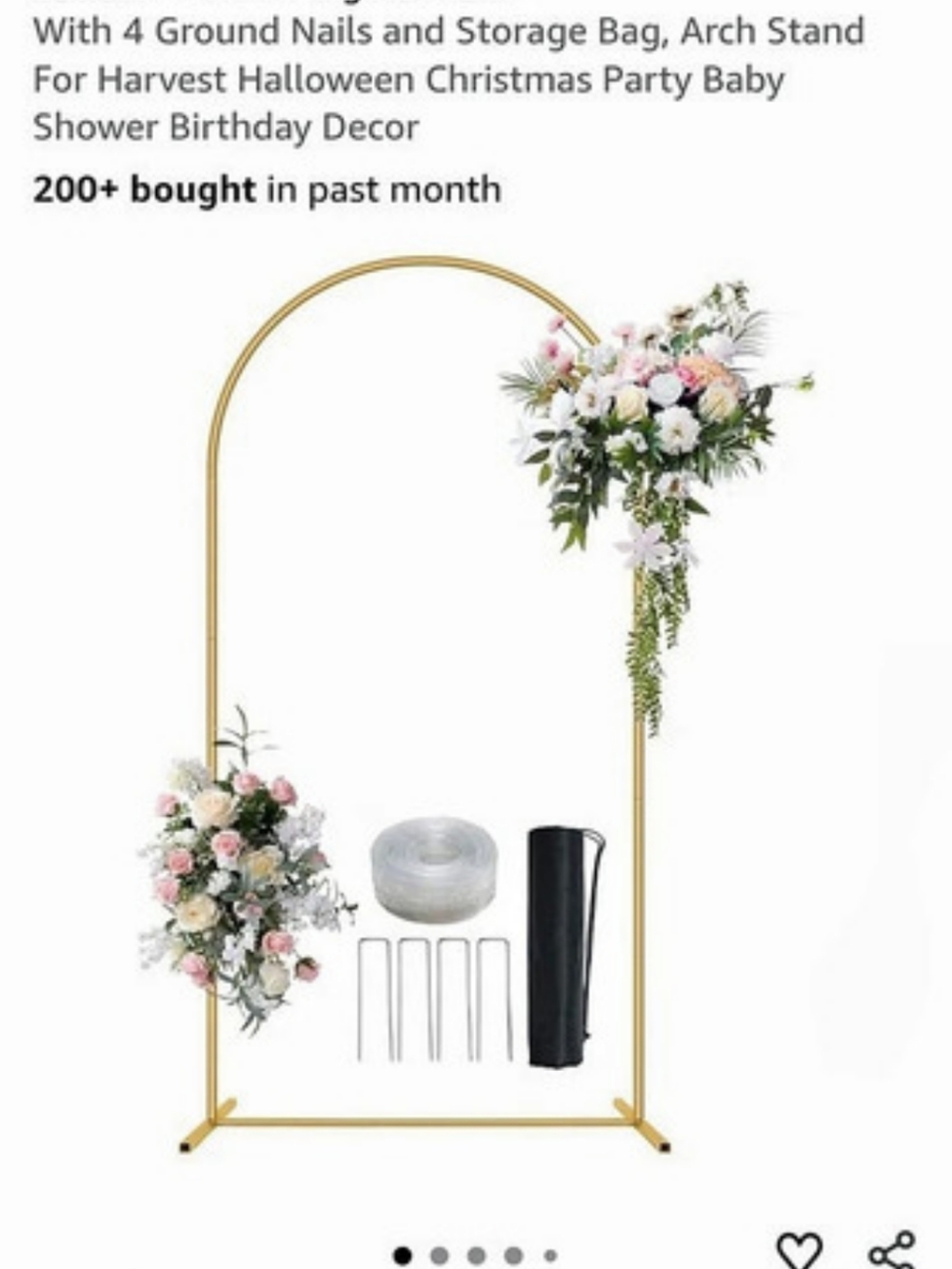 7.2FT Metal Arch Backdrop Stand Gold & White